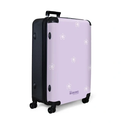 Afbeelding van NoBoringSuitcases.com® Koffer groot Reiskoffer lichtgewicht Paarse achtergrond met witte bloemen Rolkoffer 4 wielen Grote trolley XL 98 liter bagage
