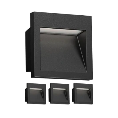 Afbeelding van ledscom.de 4 LED inbouw wandlamp NOLA, downlight voor buiten, IP54, mat zwart, 90 x 90mm, warm wit