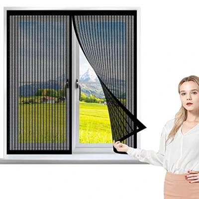Afbeelding van Magnetische horren voor raam 120 x 75 cm, Vliegenhor Mosquito Raamscherm, Houd insecten buiten de deur keuken/slaapkamer/kamerraam, Zwart