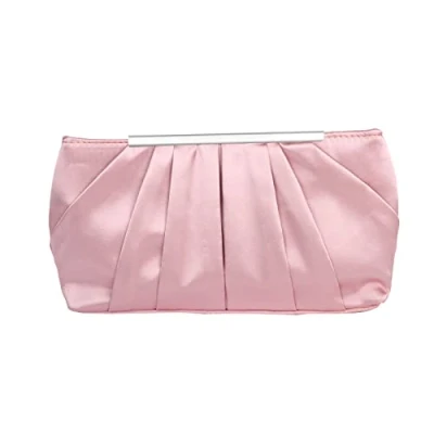 Afbeelding van Lollanda Vrouwen Handtas Clutch, Elegante Geplooide Satijn Koppelingen voor Rozen Avond Prom Party Bruiloft, roze