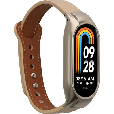 Afbeelding van kwmobile lederen horlogebandje geschikt voor Xiaomi Mi band 8 polsband Echt leren smartwatch bandje Activity tracker horloge in beige / bruin