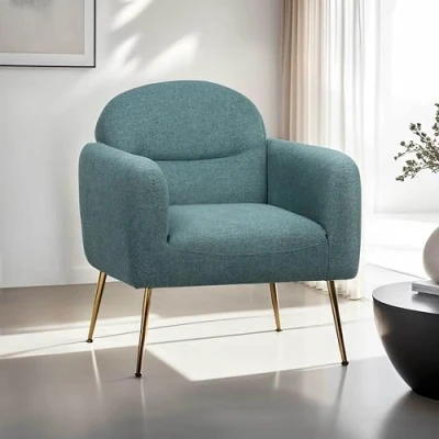 Afbeelding van Oviala Relaxfauteuil in staal en blauwe stof