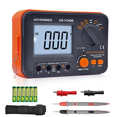 Afbeelding van Isolatieweerstand Tester Digitale Ohm Meter Megohmmeter GR VC60B+ DCV Megohm Voltage 250/500/1000V, ACV 750V met 1999 Count Large LCD Display, Data Hold, Backlight