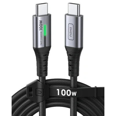 Afbeelding van INIU USB C naar Kabel, 100W [2 m] Nylon Snel Opladen, 5A PD QC4.0 Type Kabel Compatibel met iPhone 15 Pro Max Samsung S24 S23 iPad MacBook Tablets LG Google Huawei Xiaomi