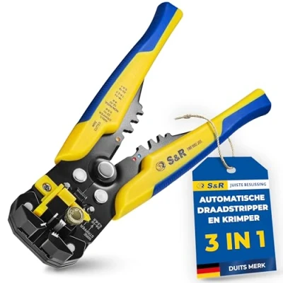 Afbeelding van S&amp;R Automatische striptang, 5 in 1 krimptang met snijkant, zelfinstellend en verstelbaar, fijne afstelling via instelschroef, strippergereedschap, krimper, stripper, elektrisch gereedschap