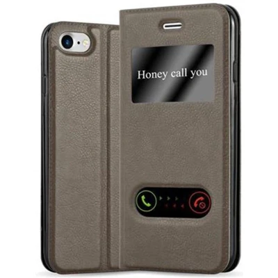 Afbeelding van Cadorabo Hoesje geschikt voor Apple iPhone 7 / 7S 8 SE 2020 in STEEN BRUIN Beschermhoes met magnetische sluiting, standfunctie en 2 kijkvensters Book Case Cover Etui
