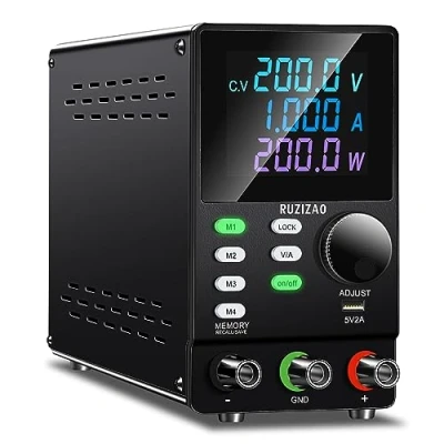 Afbeelding van RUZIZAO Laboratoriumvoeding, 200 V, 1 A, programmeerbare, instelbare laboratoriumvoeding met pc software, draaiknop, geheugenruimte, uitgangsschakelaar, vergrendelknop, USB lading