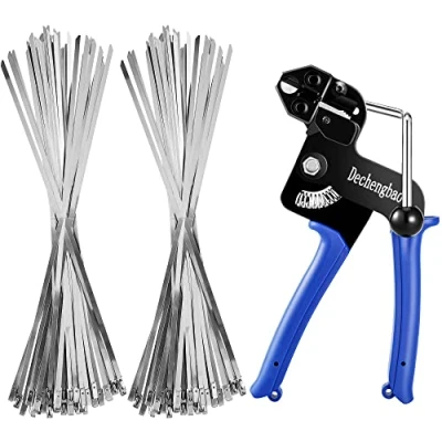 Afbeelding van 200 stks Metalen Tie Wrap Gun Kit, Roestvrij Staal Kabel Verstelbare Span en Snijgereedschap met 304 Zelfborgende RVS Kabelbinders van Maten 4.6x270mm (CT03 Zip Tool Kit)