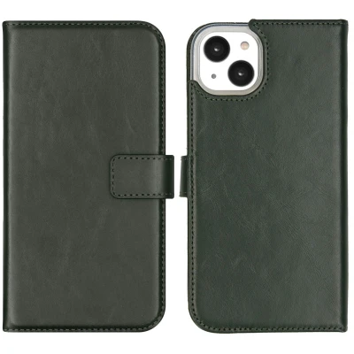Afbeelding van Apple iPhone 14 Plus Hoesje Echt leder Selencia Bookcase Groen Telefoonhoesje