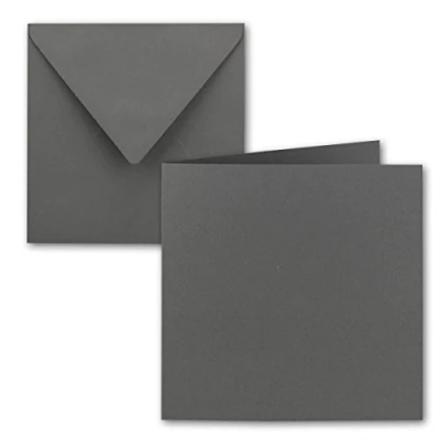 Afbeelding van Vierkante vouwkaartenset, 50 stuks, 15 x cm, met enveloppen, donkergrijs, natte plakrand, voor wenskaarten, uitnodigingen en meer