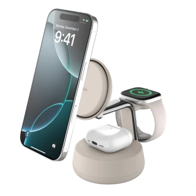 Afbeelding van Belkin UltraCharge Pro 3in1 Qi2 Magnetic Charger 25W Sand