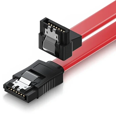 Afbeelding van deleyCON 30cm SATA III Kabel S ATA 3 Gegevenskabel Verbindingskabel voor HDD SSD met Metalen Clip 6 GBit/s 1x Rechte 90 L Type Stekkers Rood