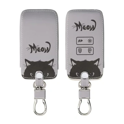 Afbeelding van kwmobile Autosleutel hoesje geschikt voor Renault 4 knops Smartkey (alleen Keyless Go) behuizing Case in grijs / zwart Kat Meow design
