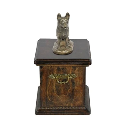 Afbeelding van Art Dog Custom Sitting Statue Memorial Urn Handgemaakt Koudgegoten Brons op Berkenbasis Stevige en Stijlvolle voor Hondenas 29x21x38cm Duitse herder