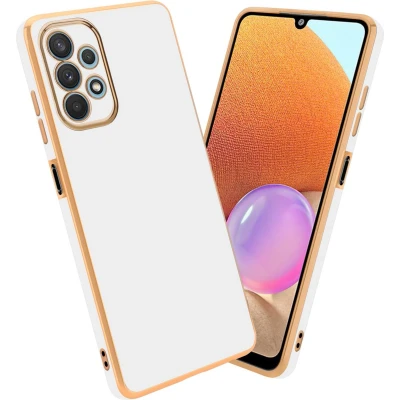 Afbeelding van Cadorabo Hoesje geschikt voor Samsung Galaxy A32 4G in Glossy Wit Goud Beschermhoes Case Cover van flexibel TPU silicone en met camerabescherming