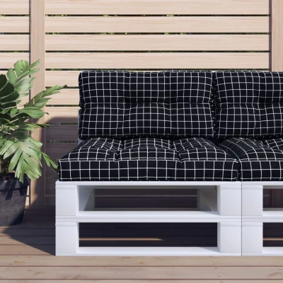 Afbeelding van vidaXL Palletkussens 2 st stof ruitpatroon zwart
