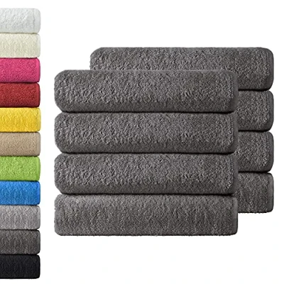Afbeelding van NatureMark Set van 8 Badstof Handdoeken, 50 x 100 cm, 100% Katoen, Antraciet Grijs