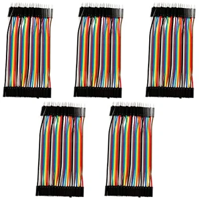 Afbeelding van Akozon jumper draad 5 stuks kleurrijke 10 cm draden set 40pin vrouwelijke mannelijke platte bandkabel kabel dupont steekbruggen draadbrug voor Arduino