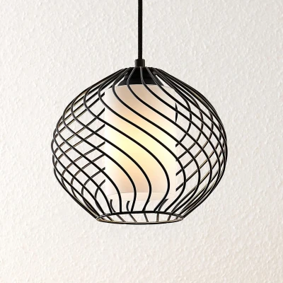 Afbeelding van Lindby hanglamp 1licht staal, glas H: 21 cm E27 zwart, wit