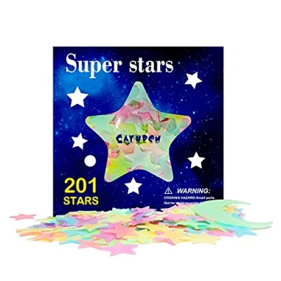 Afbeelding van Stralende Sterren Plafondstickers, CAYUDEN 201 Stuks Kleurrijke 3D Maan en Muurstickers Kinderkamer Lichtgevende Sterstickers Kinderkamerdecoratie