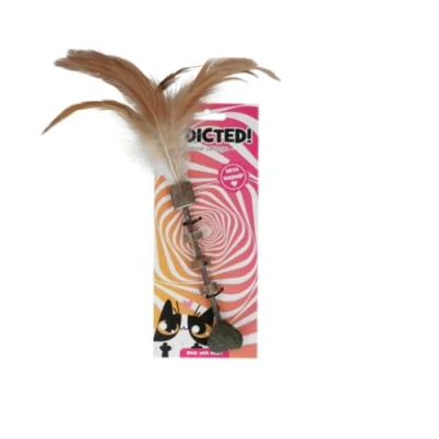 Afbeelding van Addicted Stick with heart and feathers Kattenspeeltje Kattenspeelgoed Veertjes Met Madnip kattenkruid Hout