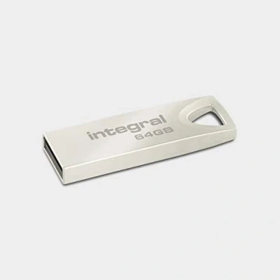 Afbeelding van Integral 64GB USB Memory 2.0 Flash Drive Arc met metalen behuizing voor sleutelhanger, een stijlvolle en elegante oplossing om uw bestanden over te zetten back up maken