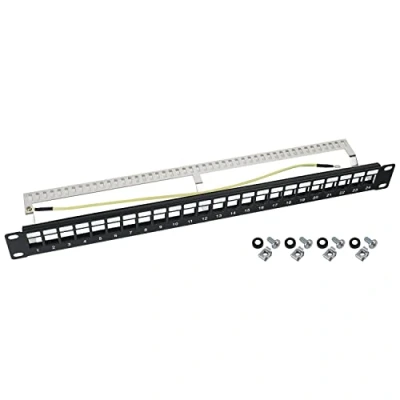 Afbeelding van HMF 66446 02 STP Keystone Patchpaneel voor Serverkast 19 inch 1HE 24 poorten RJ45 afgeschermd Zwart