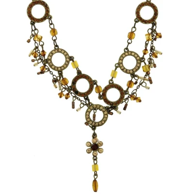 Afbeelding van Behave Ketting antiek goud met bruine bloemen hanger
