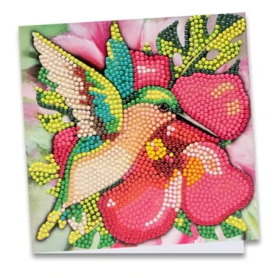 Afbeelding van Diamond Painting wenskaart, 16 cm x cm, 370 g/m², inclusief envelop en gereedschap, kolibrie 1