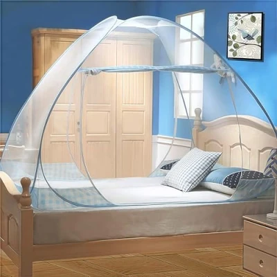Afbeelding van Digead Opvouwbaar Klamboe, 120x200cm Draagbaar Reismuggennet, Eenvoudig te Installeren, Universele Yurt Klamboe Blauw Rand