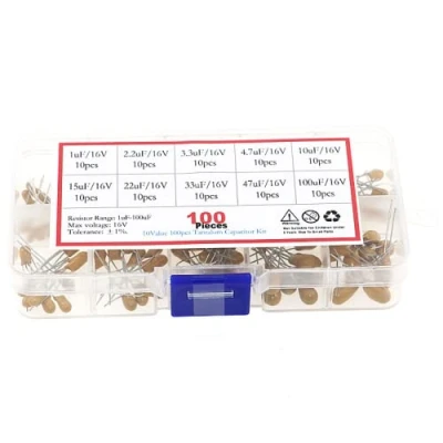 Afbeelding van Fasizi 10Values 16V 1uF 100uF Tantaal Condensator Diverse kit met Plastic Doos 100PCS