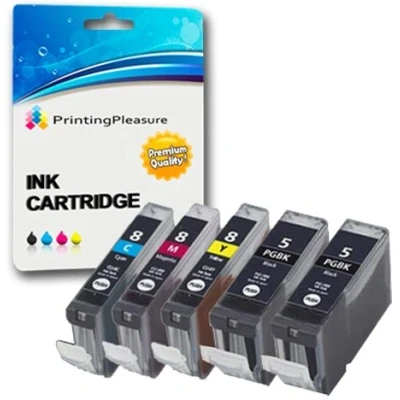 Afbeelding van Printing Pleasure 5 (Set + Zwart) Printercartridges Compatibel met Pixma iP3300, iP3500, iX3300, iX3500, iX4000, iX5000, MP510, MP520, MP520X, MX700 PGI 5BK, CLI 8C, 8M, 8Y