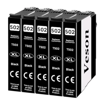 Afbeelding van Veson inktcartridges, compatibel met Epson 502 502XL, voor Expression Home XP 5100 5105, WorkForce WF 2860DWF 2865DWF (5 zwart)