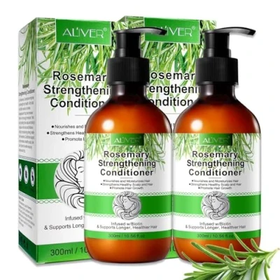 Afbeelding van P Beauty rozemarijn conditioner, 2 x 300 ml, zachte spoeling voor beschadigd en droog haar, haarconditioner haargroei hoofdhuidverzorging, mint, haarverzorging alle