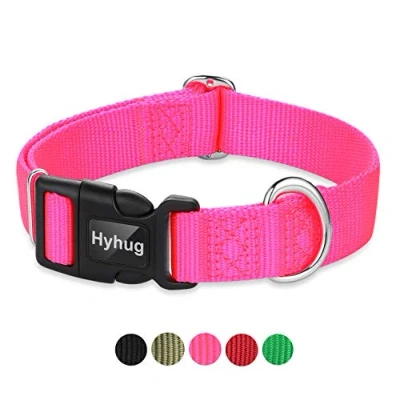 Afbeelding van Hyhug Design Klassieke Basic Nylon Halsband, Kan Dog Tag installeren (Medium, Hot Pink)