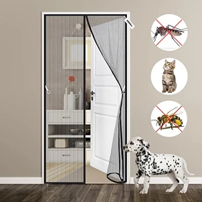 Afbeelding van Magnetische hordeur, 105 x 250 cm voor balkondeur woonkamer kelderdeur patiodeur Zwart