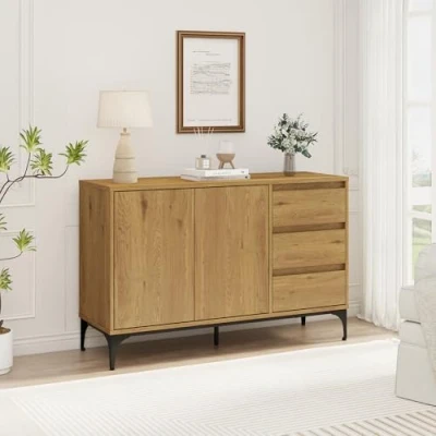 Afbeelding van [en.casa] Dressoir Kistiandi kast met 2 deuren en 3 lades mdf metaal 120x40x76 cm donker eiken