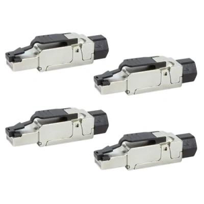 Afbeelding van odedo 4 x RJ45 netwerkstekker CAT6A CAT7 zonder gereedschap 10 GBit/s 500 MHz stekker LAN installatiekabel, patchkabel PoE++ AWG 23 26