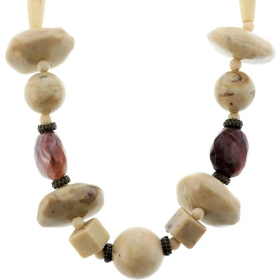 Afbeelding van Behave Lange ketting met beige stenen kralen van verschillende vormen