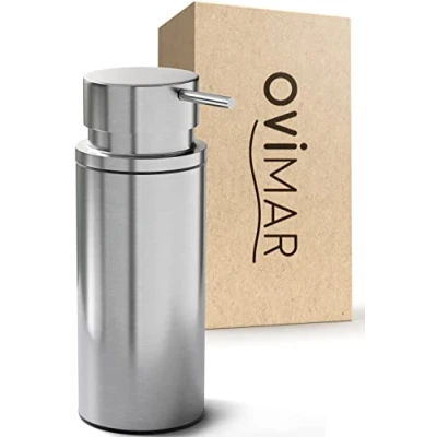 Afbeelding van ovimar zeepdispenser Sletterhage zilver roestvrij staal vrijstaand zonder boren met extra grote opening eenvoudig bij te vullen voor de badkamer of keuken