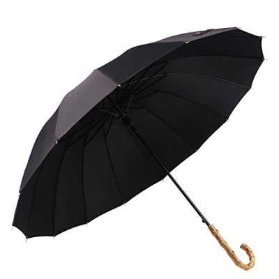 Afbeelding van ThreeH Stok Paraplu Winddicht en Regendicht Bamboe Haak Handvat Auto Open Portable Lichtgewicht KS08, Zwart