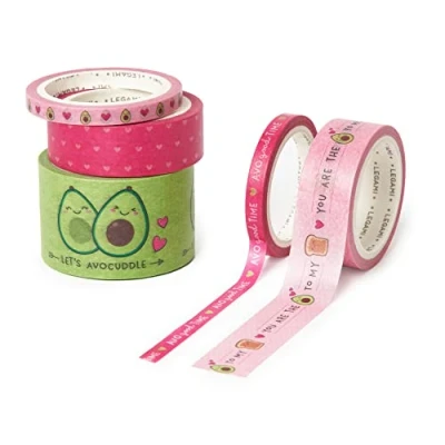 Afbeelding van Legami Set van 5 plakbanden papier, tape by tape, Ø 4,5 cm, H max 3 cm L m, avocado thema, kleurrijk, om te plakken, decoreren en personaliseren
