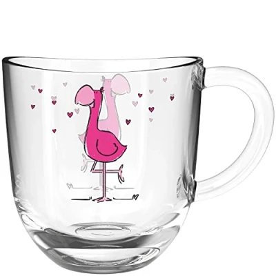 Afbeelding van Leonardo Bambini glazen beker, kinderbeker van glas met diermotief, vaatwasmachinebestendige theekop, flamingo, kleurrijk roze 1 stuk, 280 ml, 022903