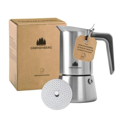Afbeelding van Groenenberg Espresso Maker inductie 4 kopjes (200 ml) I Roestvrij staal (rvs) Espressopot incl. reserveafdichting en handleiding Espressopotje aluminiumvrij Italiaans koffiezetapparaat