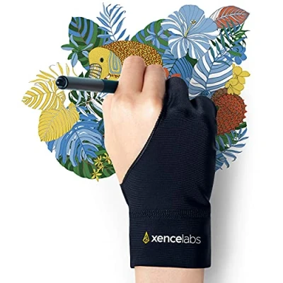 Afbeelding van XENCELABS, Handschoen voor kunstenaars, tekenhandschoen linkerhand of rechterhand, 2 vingerhandschoen tekenen, zwart, maat S
