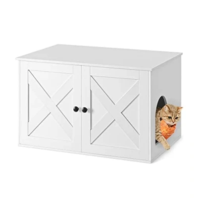 Afbeelding van Feandrea Kattentoilethuis met afneembare scheidingswand, kattenbak, verbergt uitwerpselen, tafel, 80 x 53 50 cm, wit PCL002W01