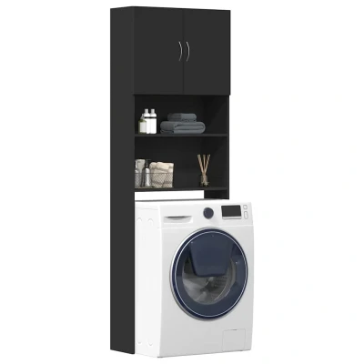 Afbeelding van Wasmachinekast 64x24x190 cm bewerkt hout zwart