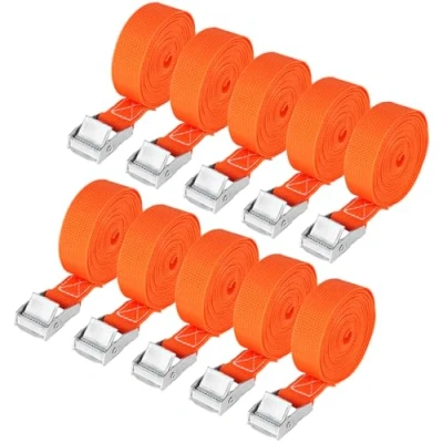 Afbeelding van 10 stuks spanband 25 mm x 4 m, bewegende band, spanbanden, met clip voor fietsendragerband, motorfietsen, bagage, draagvermogen tot 250 kg, volgens DIN EN 12195 2 oranje