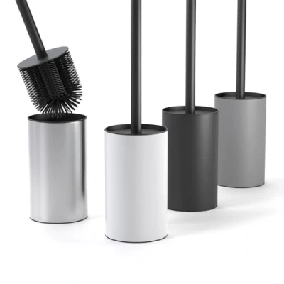 Afbeelding van SAVEGA Siliconen toiletborstel roestvrij staal hygiënische wc borstel met moderne borstelhouder design spatbescherming wit