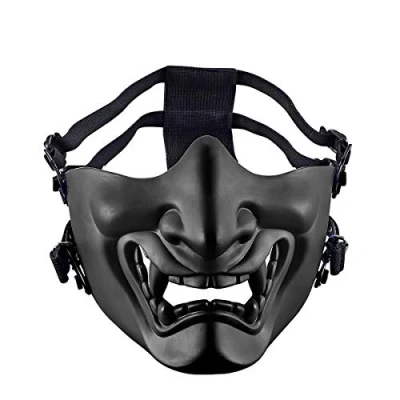 Afbeelding van Aoutacc Airsoft masker, half gezicht, evil demon, monster, kabuki, samurai, hannya, oni, halve gezichtsmaskers, gemaskerd bal, feest, Halloween, oorlogsspel, verstelbare band, zwart
